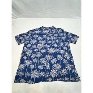 Campia Hawaiian Shirt 100% Rayon 2XL Palm Trees Blue & White‎